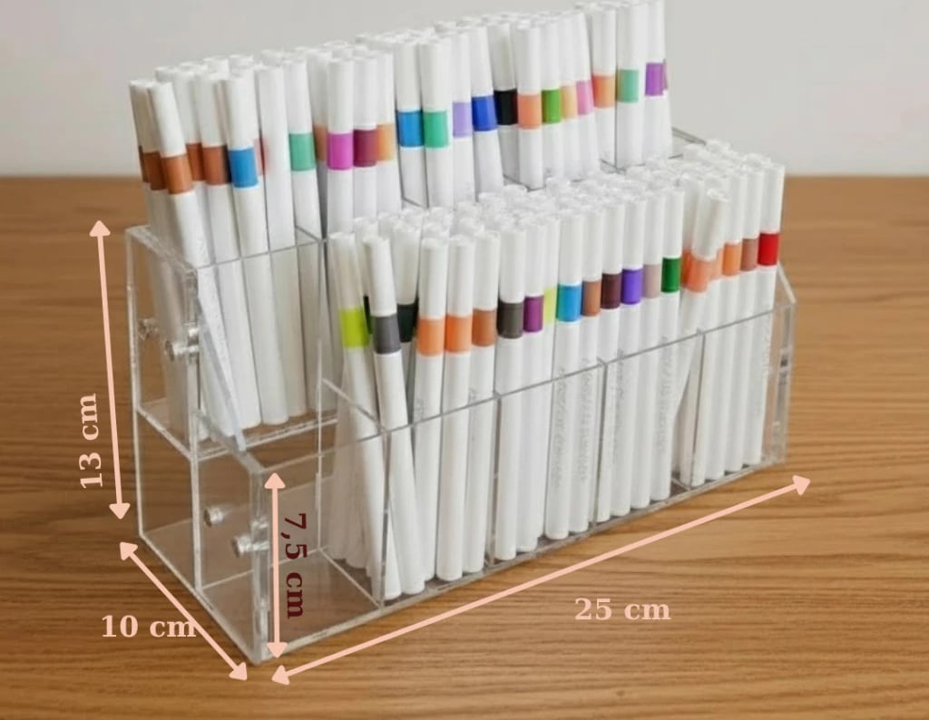 Kệ bút mica 2 tầng 10 ô bản 25 cm có ghi kích thước